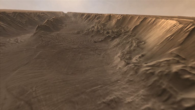 Slumping in Valles Marineris as viewd from a video animation